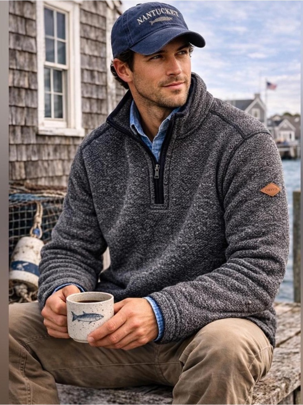 Orvis Men's Charcoal Half-Zip Fleece Pullover Size Large Sherpa